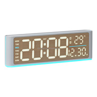 Jam Alarm Meja Digital LED dengan Lampu Ambient, Alarm Ganda, Tampilan Suhu, Tanggal, Hari, Output USB, Kecerahan Otomatis