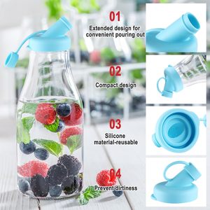 4 tapas de silicona de repuesto para botellas de vidrio, tapas dispensadoras de silicona reutilizables para botellas de leche - Product Image 3