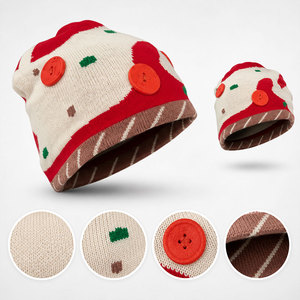 <span class=keywords><strong>Bonnet</strong></span> tricoté de Noël, chapeau d'hiver, <span class=keywords><strong>bonnet</strong></span> avec motifs canne à sucre et boutons en pain d'épices, vente en gros, logo personnalisé, fournisseur direct d'usine OEM en vrac - Product Image 1
