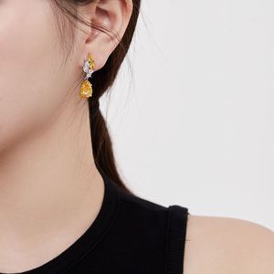Dylam Luxurious Design S925 <b>Silver</b> Dichroic Plating Marquise Leaf Shape Clear Yellow 3ct 8A Cubic Zirconia Dangle <b>Stud</b> Earrings - Product Image 4