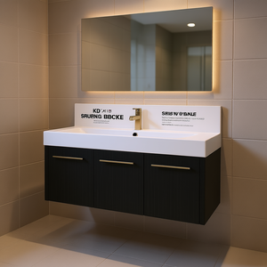 Mueble de Baño de 48 Pulgadas, Lavabo de Resina Montado en la Pared, Diseño Moderno y Minimalista, Acabado Oscuro, Gabinete de MDF - Product Image 2