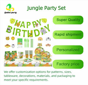 Ensemble de vaisselle jetable Animal de la <span class=keywords><strong>jungle</strong></span> pour les fêtes d'<span class=keywords><strong>anniversaire</strong></span> des enfants-Nappe de serviette de tasse de plateau de papier avec le thème amusant de faune - Product Image 4