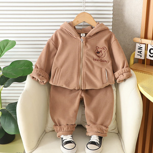 <strong>Boy</strong> Baby Autumn/Winter Outfit New Style Infant/Toddler Clothing Western-Style Winter Fleece-Lined Cartoon Two-Piece Set Zip-<strong>Up</strong> - Product Image 4