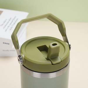 Gobelet isotherme en acier inoxydable 20oz 30oz avec poignée, tasse à café de voyage, bouteille d'eau anti-fuite avec couvercle à paille rabattable pour voiture et bureau - Product Image 4