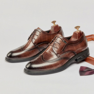 Zapatos Oxford de Vestir con Cordones, Punta en Pico, de Cuero Genuino Marrón, para Cualquier Temporada, con Suela de Goma, Envío Directo - Product Image 6