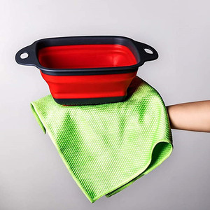 Foldable सिलिकॉन कोलंडर रसोई Leachate टोकरी फल सब्जी धोने की टोकरी बहुक्रिया छलनी नाली बेसिन के साथ संभाल - Product Image 2