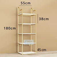 Étagères de présentation de chaussures à talons hauts dorées autoportantes, présentoirs en bois pour sacs à main, support de table pour chaussures et sacs en magasin