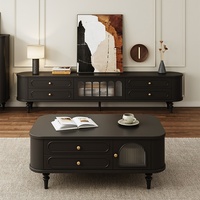 Conjunto de Mueble para TV y Mesa de Centro de Madera Sólida, Estilo Moderno, de Lujo, con Acabado Blanco Premium, Mueble de Almacenamiento con Bordes Curvos
