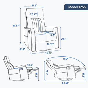 Beige Heat Massage Remote Control <b>Recliner</b> Chair with Rocker and Swivel in Fabric for Living Room and Villa Leisure - Product Image 3