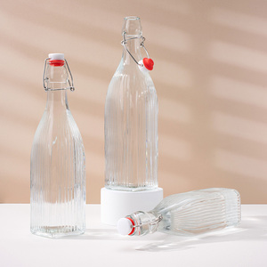 Bouteille en verre carrée transparente de haute qualité de 500 ml pour la fabrication de kombucha à domicile, avec bouchon à bascule hermétique - Product Image 4
