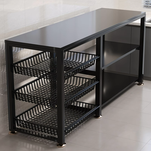 יחידות אחסון מטבח רב תכליתיות מפלדה, ארון תנור רב קומותי עומד על הרצפה עם דלת ומדף לסירים, התקנה קלה. - Product Image 3