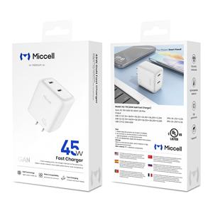 อะแดปเตอร์ชาร์จโทรศัพท์มือถือ Miccell Wholesale GaN 45W แบบ <span class=keywords><strong>2</strong></span> พอร์ต Type C ชาร์จเร็ว สำหรับ iPhone, Xiaomi, <span class=keywords><strong>Huawei</strong></span> - Product Image 1