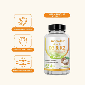YanniGlow OEM ODM Cápsulas Blandas <span class=keywords><strong>de</strong></span> Vitamina D3+K2, 180 Unidades para Adultos, Apoyo a la Salud Inmunológica - Product Image 1