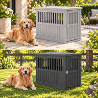 Cage pour chien d'intérieur et d'extérieur en plastique PP, maison pour animaux de compagnie avec lattes ventilées, porte verrouillable et finition imitation bois