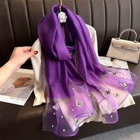 Nouveau Foulard Élégant Brodé Papillon, Châles pour Femme, Écharpe Unie Couleur Soie Brillante au Toucher, Étoles, Hijabs à Perles