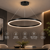 Vente en gros de luminaires suspendus circulaires à LED noirs modernes, design ultra fin pour salon, bureau, éclairage commercial