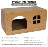 Maison pour chat en carton ondulé durable 55x29x25 cm, griffoir et abri pour chat, facile à assembler