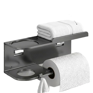Porte-papier toilette mural moderne avec étagère, acier inoxydable 304, support de rangement rectangulaire pour salle de bain, design minimaliste - Product Image 1