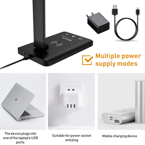 Wholesale Multifunctional Eye Usb Charging Port <b>Study</b> Led Table Lamp Luxury Reading <b>Desk</b> Black With Wireless Charger - Product Image 4