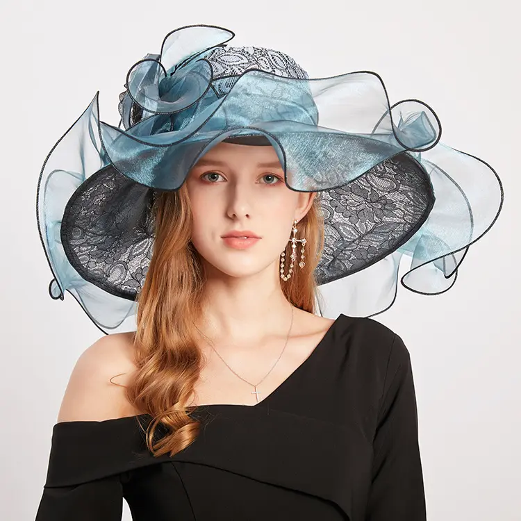 Chapeaux d'église à fleur en gaze d'organza unique Fascinator Kentucky Derby Chapeaux de soleil pour femmes Mariage