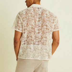 OEM estivi con bottoni Casual in <span class=keywords><strong>pizzo</strong></span> a maniche corte camicie all'uncinetto per uomo su misura con Logo Jacquard - Product Image 4