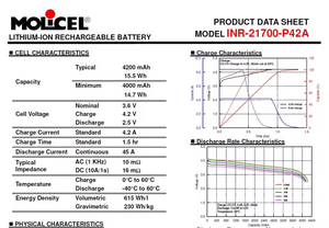 Batería Molicel P42A <span class=keywords><strong>21700</strong></span> 4200mAh 45A 100% Original, Batería Molicel <span class=keywords><strong>21700</strong></span> - Product Image 2