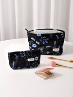 Tas Makeup Portabel Kanvas Baru dengan Bordir Bunga yang Indah dan Desain Sederhana untuk Penyimpanan Perawatan Kulit & Penyimpanan Kuas Makeup.