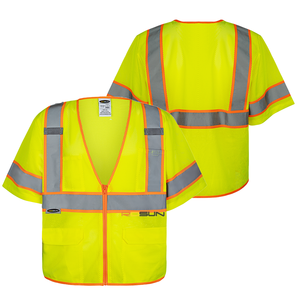 سترة أمان مخصصة عالية الوضوح من الفئة 3 حسب معايير ANSI، ثنائية اللون، بسحاب إغلاق، شبكية مريحة، بشريط عاكس عالي 5 سم، مع إمكانية تخصيص الشعار واللون - Product Image 4