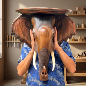 Tête d'éléphant en bois sculptée à la main, artisanat d'artisanat traditionnel de haute qualité, sculpture murale - Product Image 2