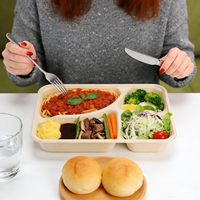 Assiettes en papier compostables robustes en fibre de canne à sucre, compartimentées, compatibles micro-ondes, pour la préparation des repas