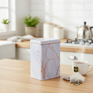 Kontensan EF04051 Marble White 1.2L Slip <b>Lid</b> Rectangular <b>Storage</b> Tin <b>Box</b> 75x100x150mm Turkey - Product Image 3