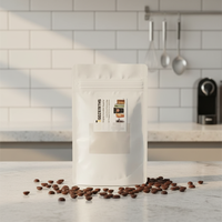 Emballage en papier blanc pour café, sac à fond plat avec poche zippée pour l'emballage des aliments secs avec fente pour carte