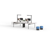 Table de travail de bureau pour 4 personnes, poste de travail fixe, mobilier de bureau avec écran en tissu et lampe de travail