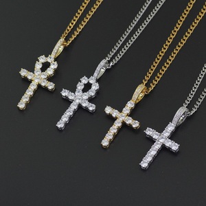 Kalung tembaga gaya Hip-hop dengan zirkon bertatahkan mikro Ankh simbol liontin salib kehidupan untuk trendsetter - Product Image 5