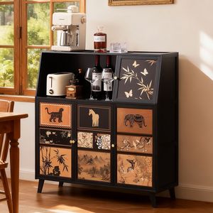 Vintage Bamboo <b>Sideboard</b> Cabinet 900mm High Multi Functional Living Room <b>Storage</b> Tea Coffee Cabinet - Product Image 3