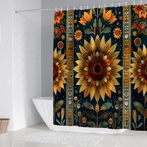 Juego <span class=keywords><strong>de</strong></span> Baño <span class=keywords><strong>de</strong></span> Cuatro Piezas Estilo Bohemio Vintage con Diseño Floral <span class=keywords><strong>de</strong></span> Girasol, Cortina <span class=keywords><strong>de</strong></span> Ducha <span class=keywords><strong>de</strong></span> Poliéster, Tapete <span class=keywords><strong>de</strong></span> Piso y Funda para Asiento <span class=keywords><strong>de</strong></span> Inodoro - Product Image 3