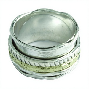 Bague tournante bicolore faite à la main, élégante, en argent sterling, bijoux directement importés d'Inde, cadeau de mariage, de fiançailles, pour fêtes, unisexe - Product Image 1