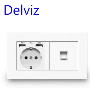 Delviz European RJ45 Computer network cable Outlet, Overload protection, 2100MA charging port, EU Standard Wall USB Power Socket