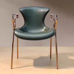 Silla de Cuero Verde de Lujo Personalizada, Silla Comercial Vintage con Reposabrazos Metálicos <span class=keywords><strong>para</strong></span> Hotel, Restaurante, Bar, Cafetería - Product Image 4