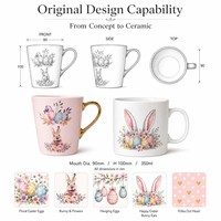 Vente en gros de tasse en céramique rose avec logo personnalisé pour café au lait, tasse à eau en porcelaine pour cadeaux d'affaires de Pâques populaires