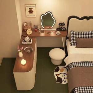 Solid Wood Lacquered Dressing <b>Table</b> With Lighted Mirror Storage Cabinet For Bedroom <b>Makeup</b> Vanities - Product Image 3