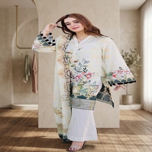 Salwar Kameez en lin imprimé floral dessiné à la main pour femme, coupe ample, tenue ethnique traditionnelle décontractée, longueur ras du sol, style indien pakistanais - Product Image 4