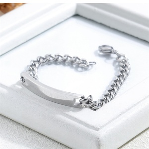 Factory Wholesale Stainless Steel Silver Jewelry Fashion <b>Engraved</b> Custom Bar Blank Chain Couple Bracelet - Product Image 3