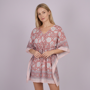 Women's <b>Plus</b> <b>Size</b> Summer 100% Cotton V-neck Sleeveless Knee-Length <b>Kaftan</b> Dress Floral Printed Beachwear Pure Natural Fabric - Product Image 1