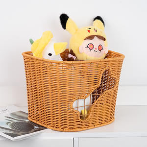 Cesta de almacenamiento ovalada de ratán marrón con asa para juguetes, cocina, frutas y verduras, cesta organizadora para el hogar - Product Image 1