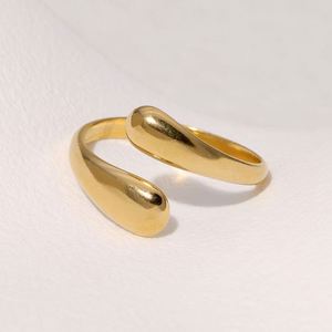 European American Minimalist <b>Gold</b>-color Plated Stainless Steel <b>Ring</b> Women's Open Geometric Design Shell Stone Simple Niche - Product Image 1