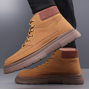 Bottes d'hiver pour hommes en cuir fendu à bout rond avec doublure en fourrure, semelle en caoutchouc, chaudes et antidérapantes, bottes de neige - Product Image 3