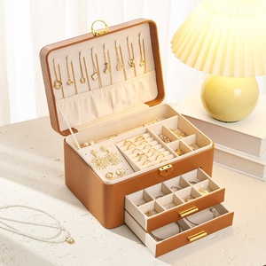 Wholesale Customizable Large Capacity 3 Layer Rectangle PU Leather Jewelry Travel Organizer Storage Lock Stackable Design <b>Plain</b> - Product Image 3