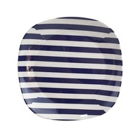 Service de table en mélamine à rayures blanches et bleues, ensemble de bol et d'assiettes