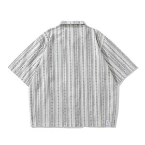 Chemise boutonnée à manches courtes pour homme, style décontracté, vintage, en coton, coupe ample, col cubain, à rayures, pour les vacances - Product Image 6